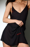 Sheer black lounge dress—lightweight, soft, and embroidered for subtle seduction